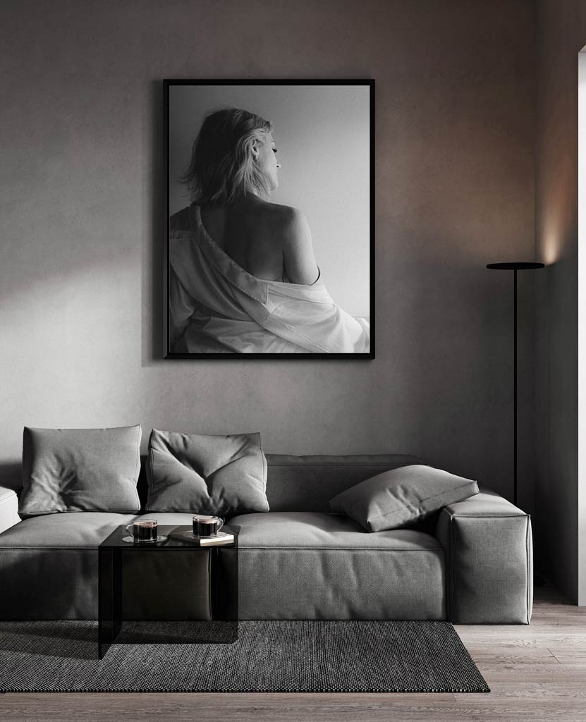 Large framed portrait in a living room